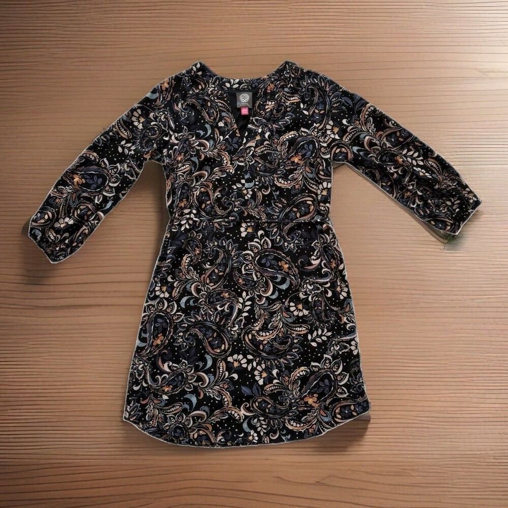 Vince Camuto Size 4 Black Paisley Chiffon Fit & Flare Belted NWT Mini Dress